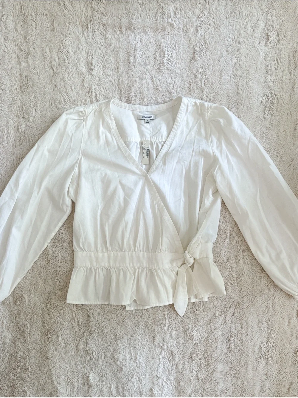 Madewell Puff Sleeve Peplum Wrap Top Pure White NWT Medium